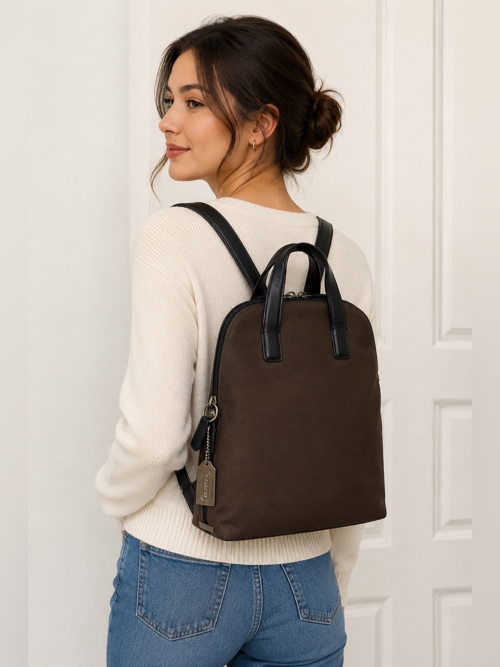 Coach Vintage Mercer Backpack Black Leather and Brown Twill